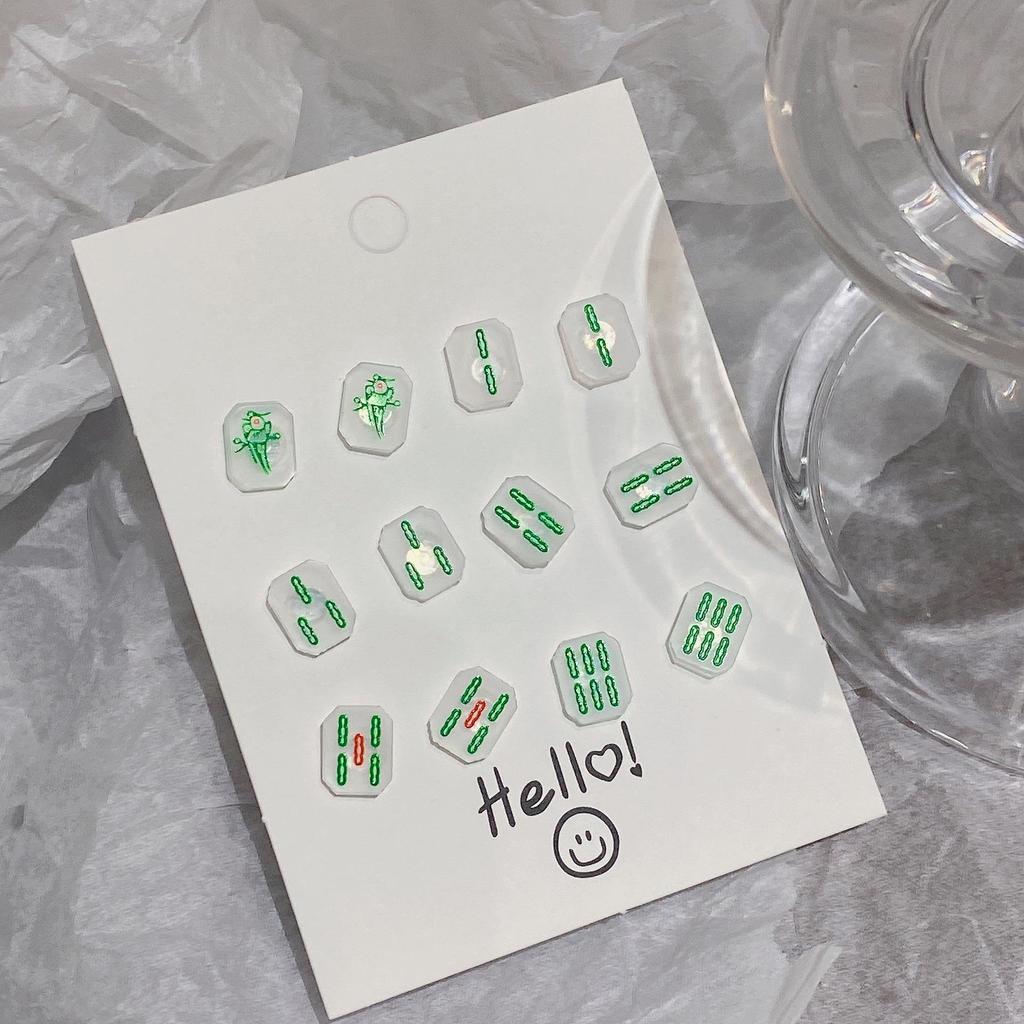 Guochao Fun Mahjong Sterling Silver Stud Earrings - Trendy Fashion for Women