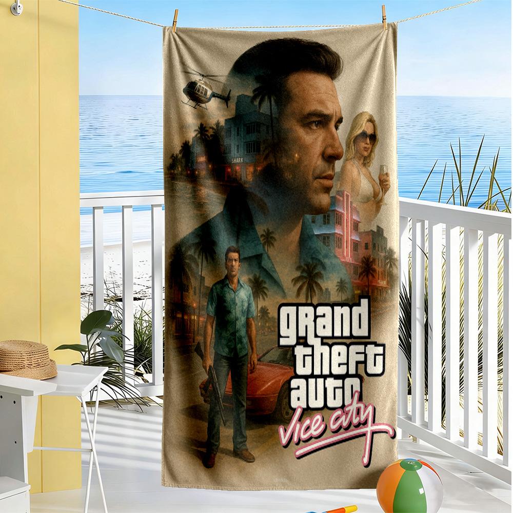 Gta Beach Towel High Absorbency Quick-Dry Comfortable Lightweight Suitable for Sports, Travel, Swimming, Yoga, Bathroom, Beach, And Pool