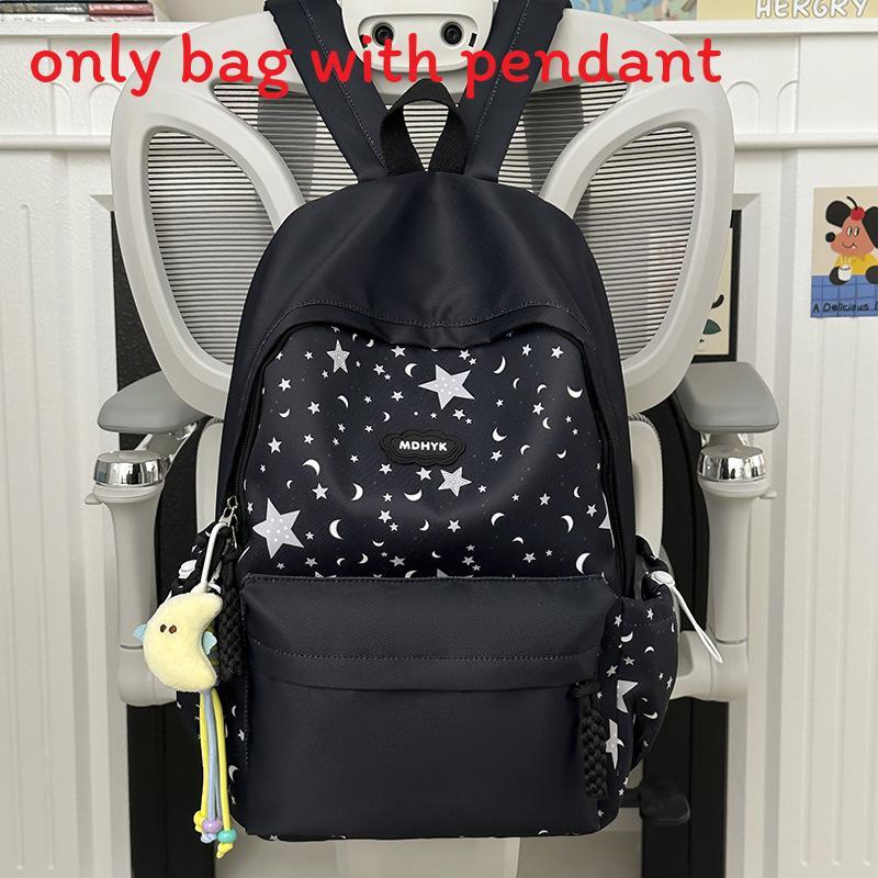 Nylon Girl Backpack With Star Print And Moon Pendant For Casual Travel