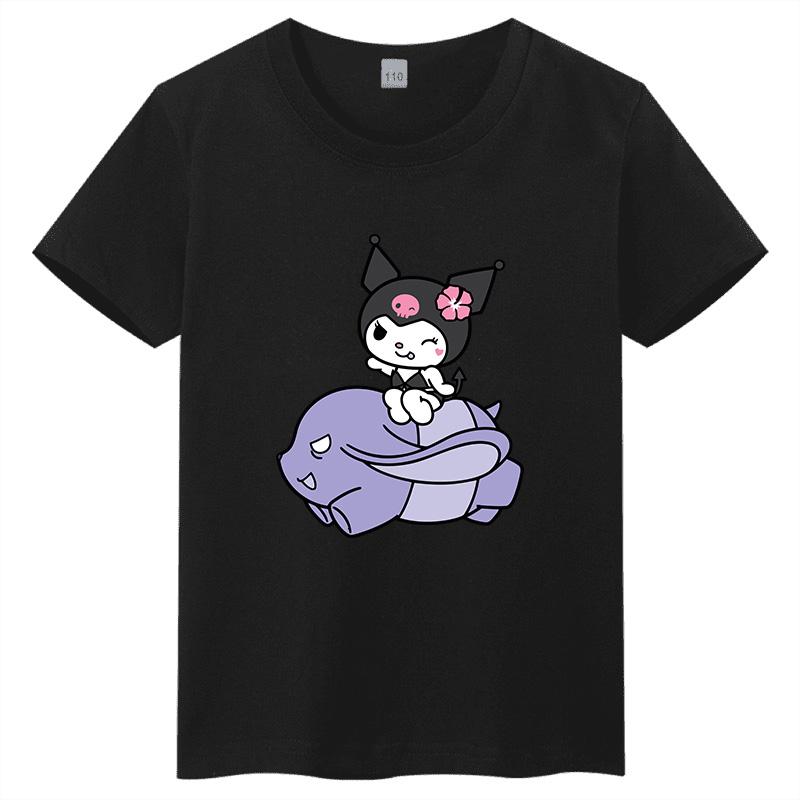 Sanrio Family CUTE Kurumi Cute Printed Childrens TShirt Roundneck Pure Cotton Family Clothing for Parents and Children