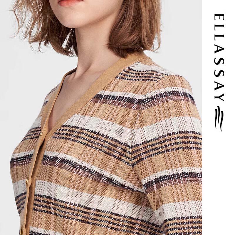 ELLASSAY Women's College Plaid V-Neck Knit Cardigan