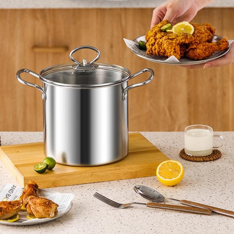 Multi Functional Stainless Steel Cooker Pot With Frying Basket Heat Resistant Lid Even Heating Design Works On Gas Induction
