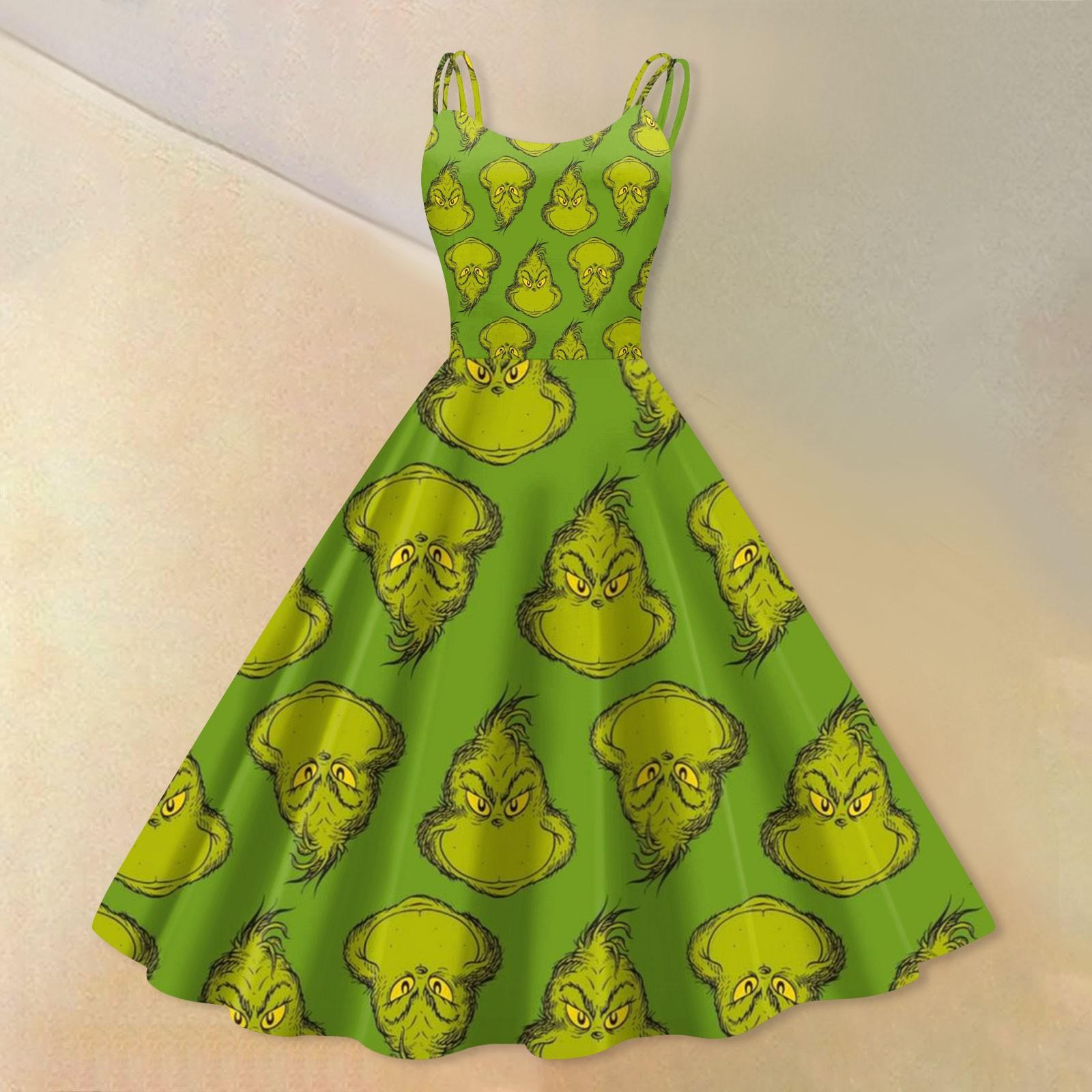 

Женская мода Рождество Печатный Сексуальный Без Бретелек Панк Повседневный Винтаж Платья S зелёный