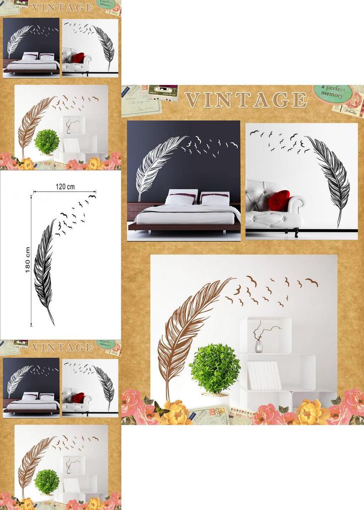 Premium Quality Removable Flying Feather Design Wall Stickers For Elegant Home Decor