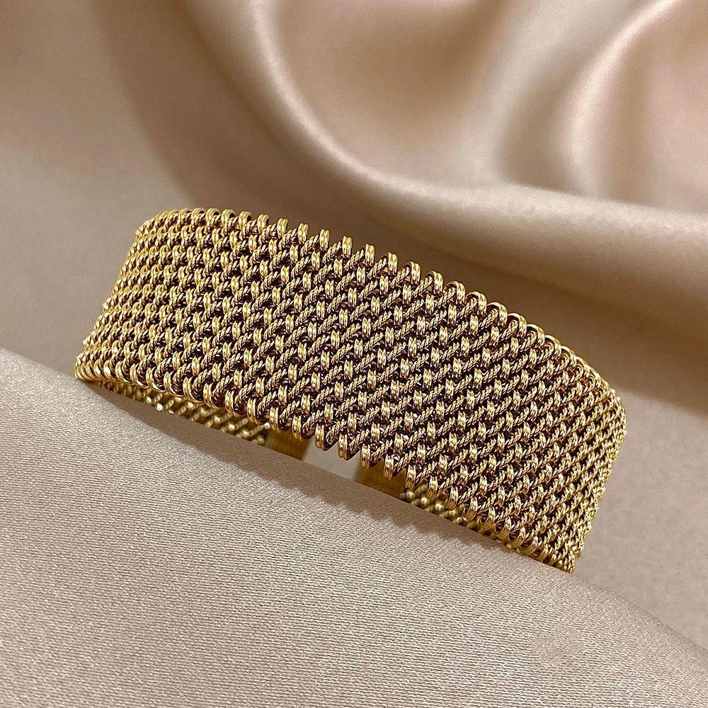 Golden/Silver Plated Vintage Cuff Bracelet Vintage Braided Mesh Bracelet Daily Wear