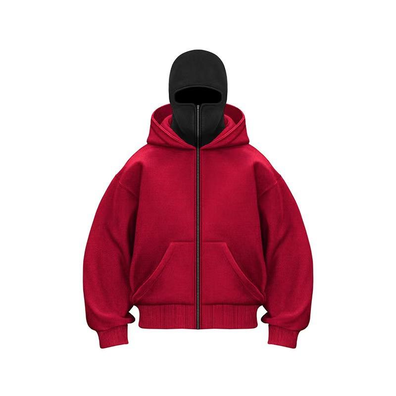 Men'S Spring Autumn Oversized Solid Color Double Hood Sweatshirt, Windproof Hooded Casual Outerwear Pullover Jacket