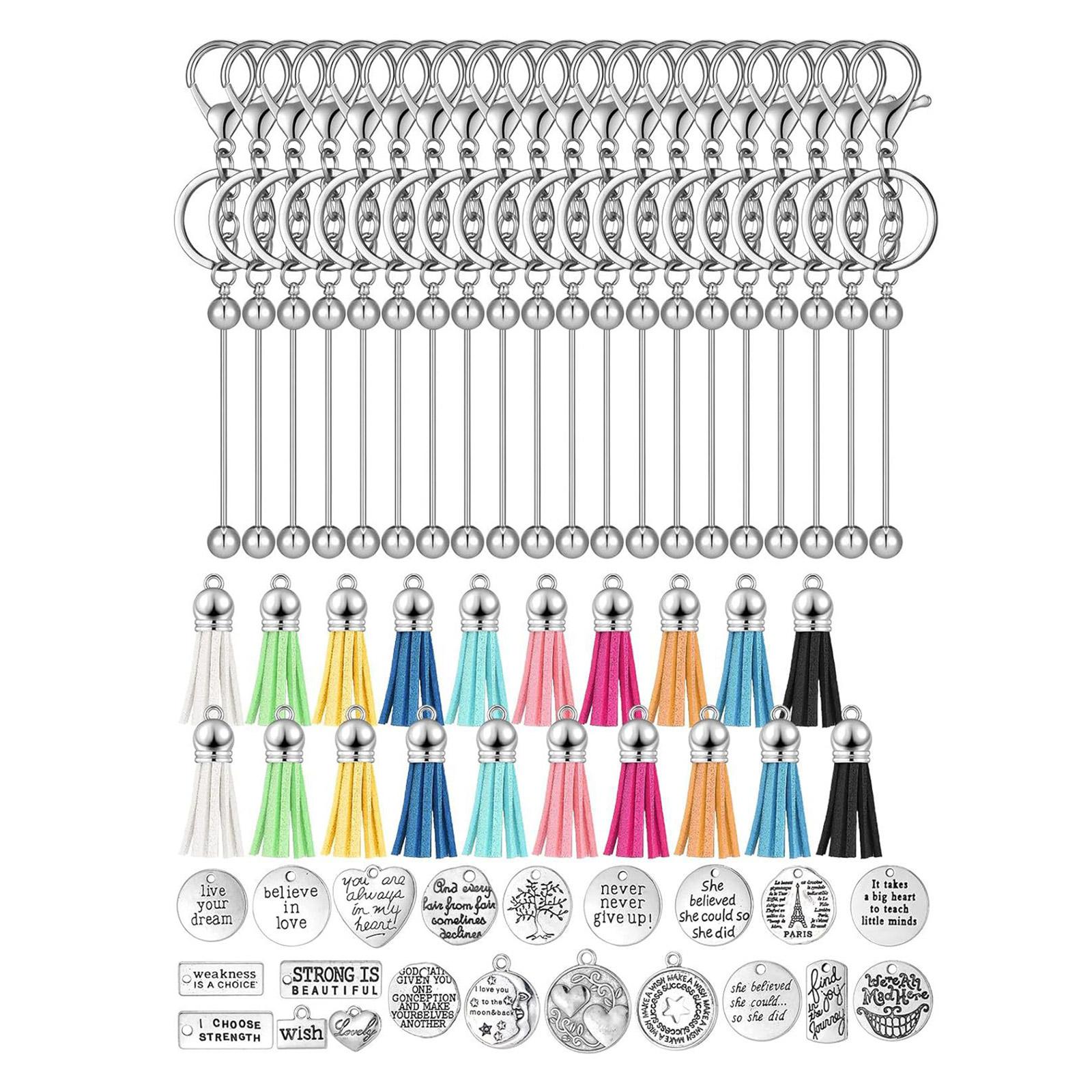 

Набор из 60 настраиваемых брелоков, мотивирующие аксессуары для брелоков с серебряными пустыми бусинами и кожаными кисточками