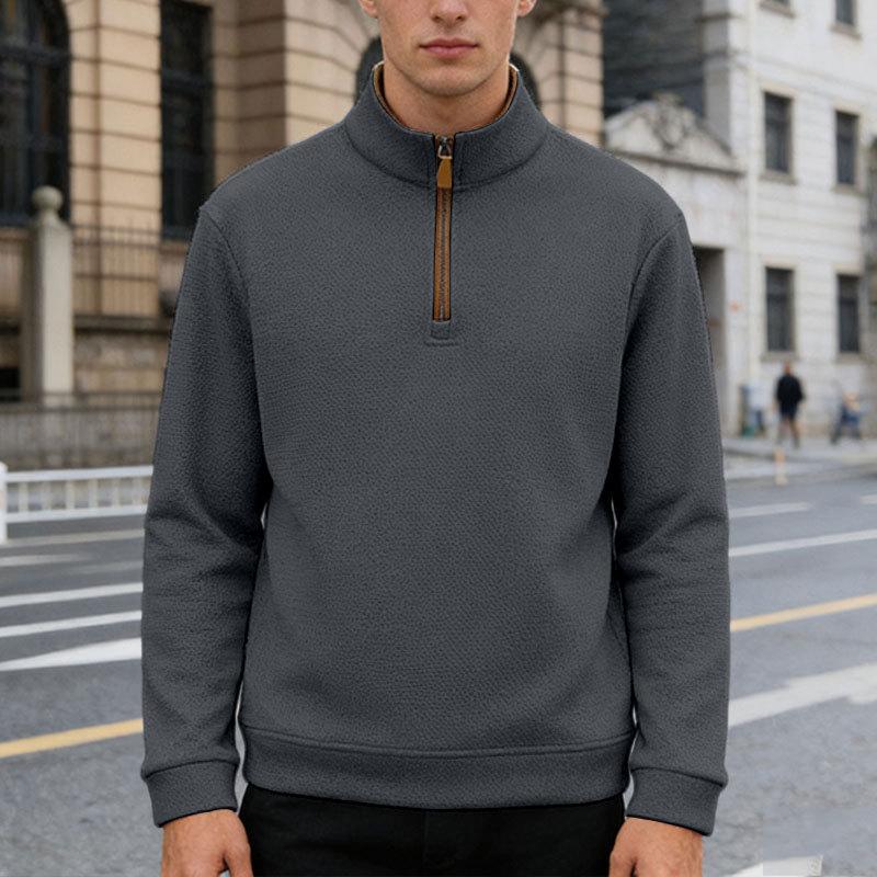 Autumn/Winter Men's Half-Zip Stand Collar Loose-Fit Casual Commuter Business Check Sweatshirt