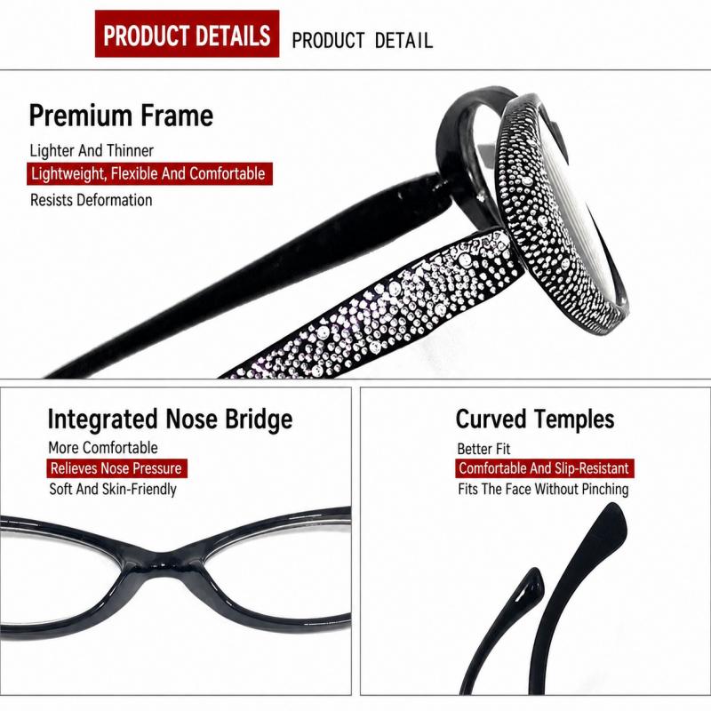 Vintage Oval Reading Glasses With Rhinestone Small Frame Blue Light Blocking Lenses For Women And Elderly Daily Reading Eyewear Accessory
