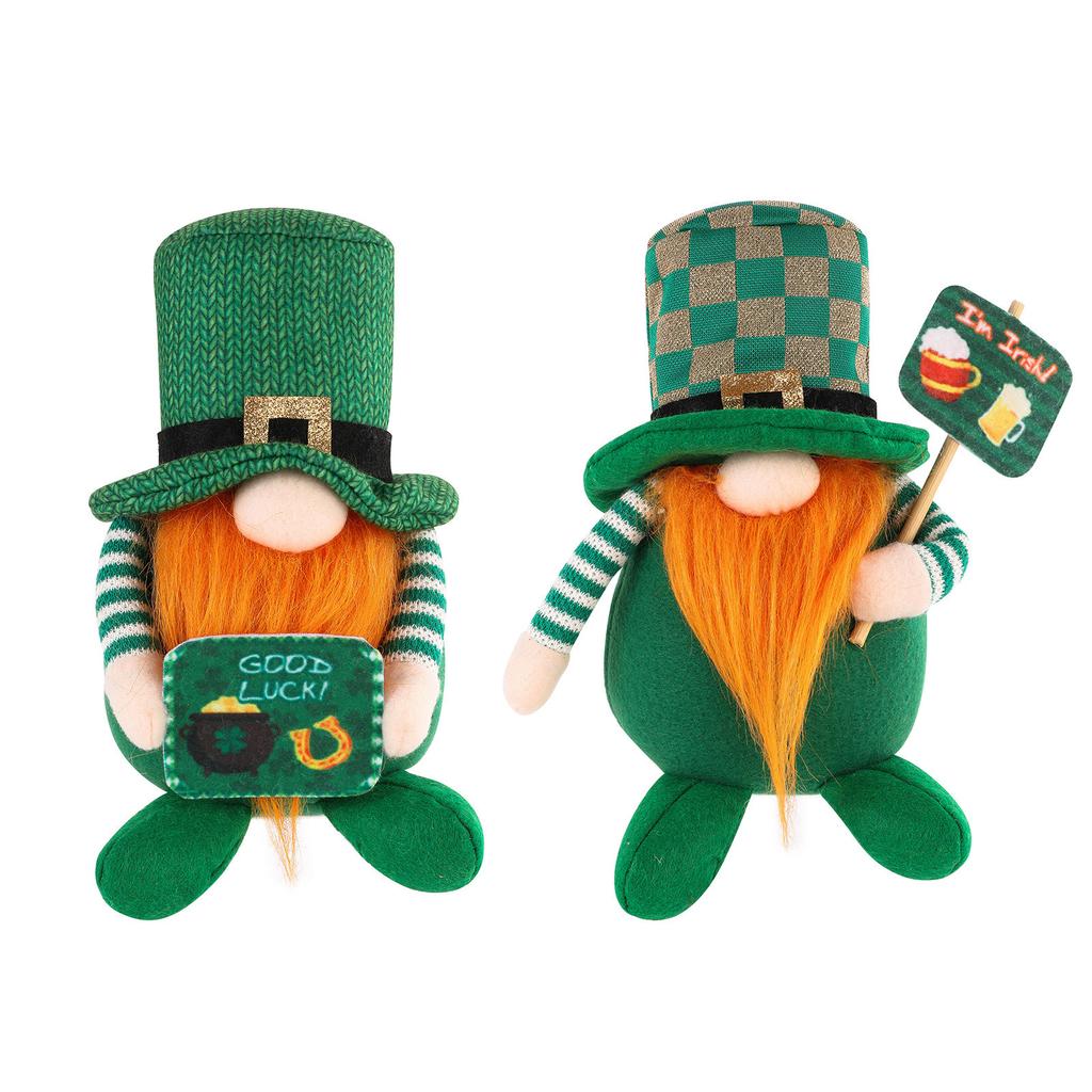 StPatrick's Day Gnomes Irish Leprechaun Tomtes Plushes Handmade March Nisse Elf Dwarf Farmhouse Tiered Tray Ornaments