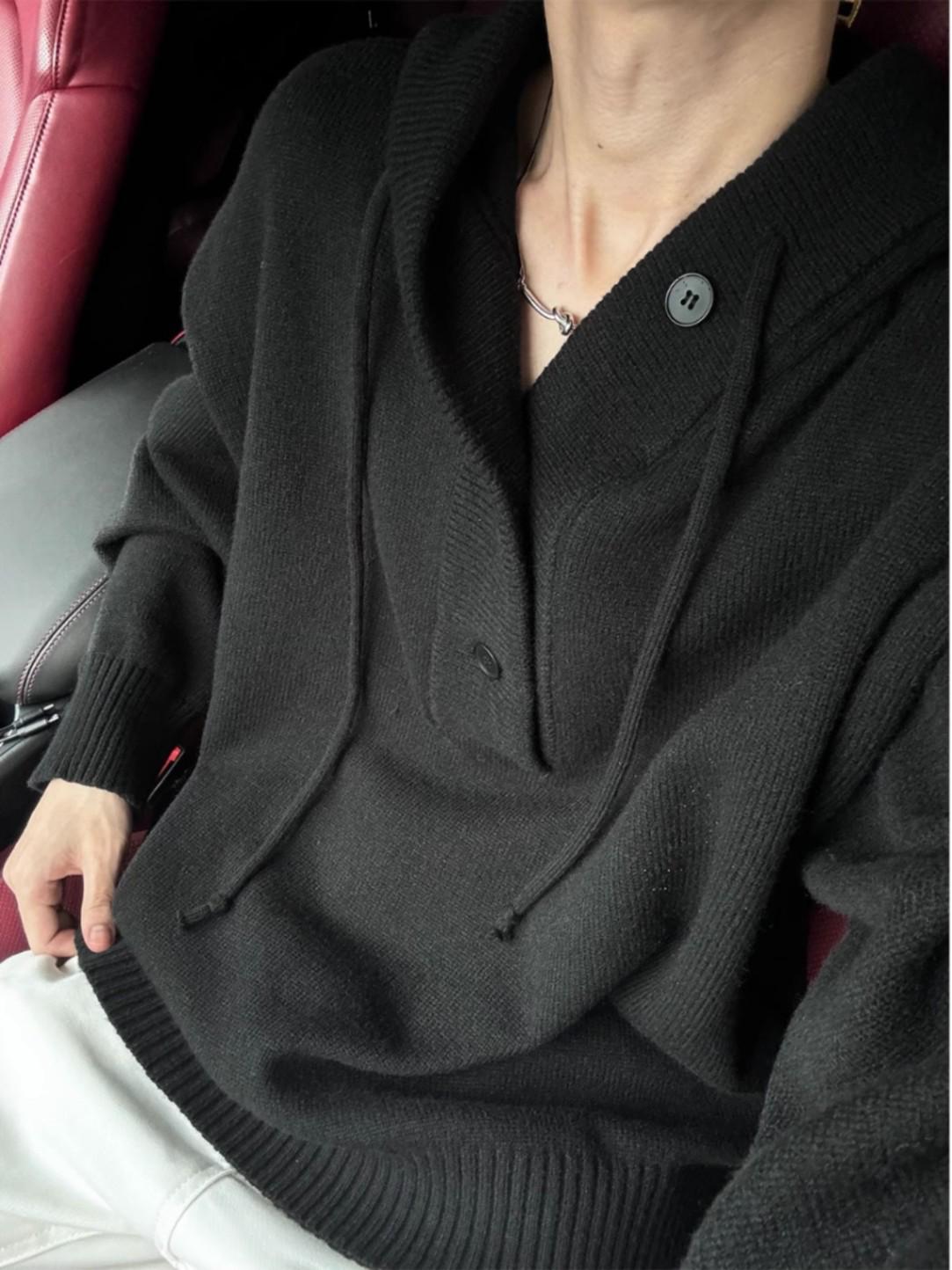 

Hooded Pullover Knit Sweater - Autumn/Winter Loose Fit 2XL чорний