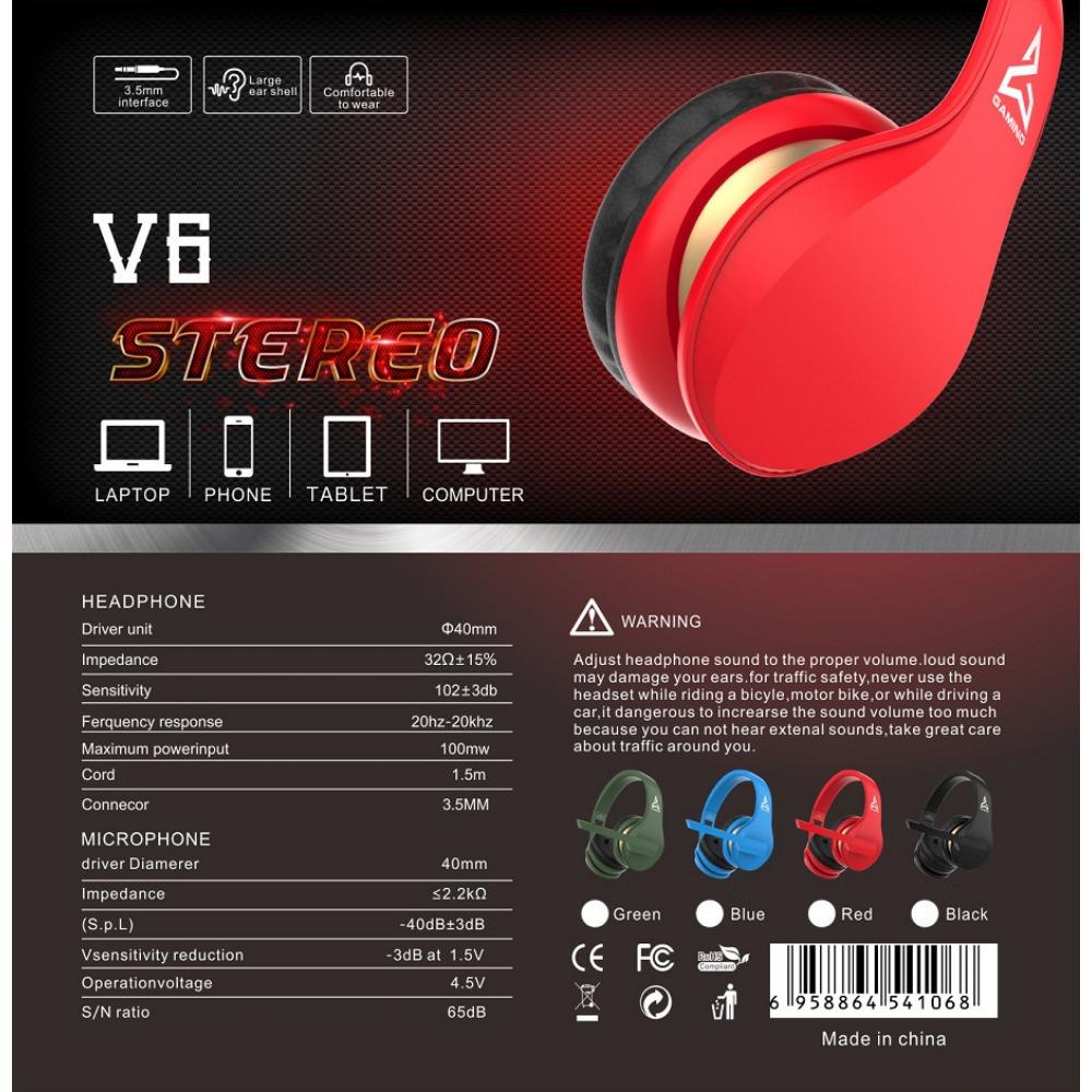 Casque Gaming V6 Stéréo avec Microphone pour Nintendo Switch Casque Gaming Filaire 3,5 mm pour Ps4 PC