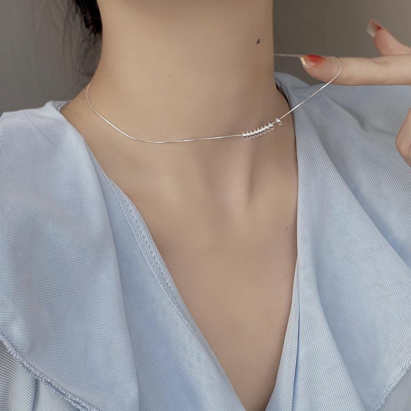 925 Sterling Silver Small Beads Necklace for Women Minority Simple Summer Little Fresh Cold Style All-Match Lucky Beads Clavicle Chain