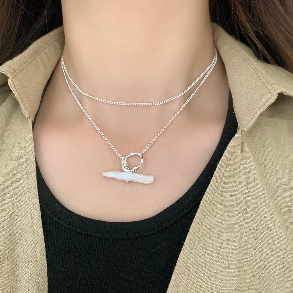 

Niche Baroque Freshwater Pearl Double-Layer Pendant Necklace - Vintage Style Choker