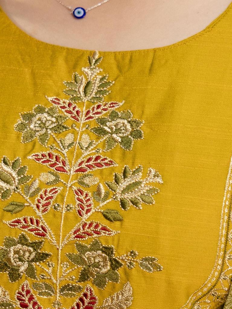Women Mustard Kurta Set with Banarasi Dupatta Embroidered Ethnic Festive Wear