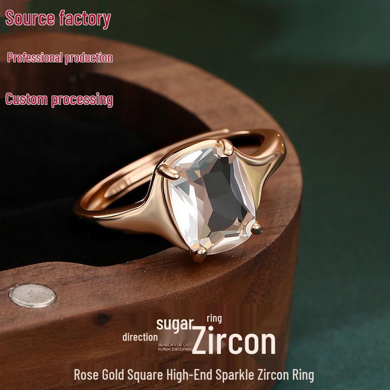 Chuangliyuan Square Micro-Inlaid Zircon Women s Engagement Ring
