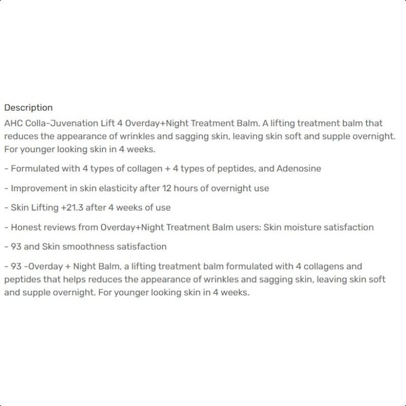 AHC Colla Juvenation Lift 4 Overday Night Treatment Balm 50ml Elasticity Cream