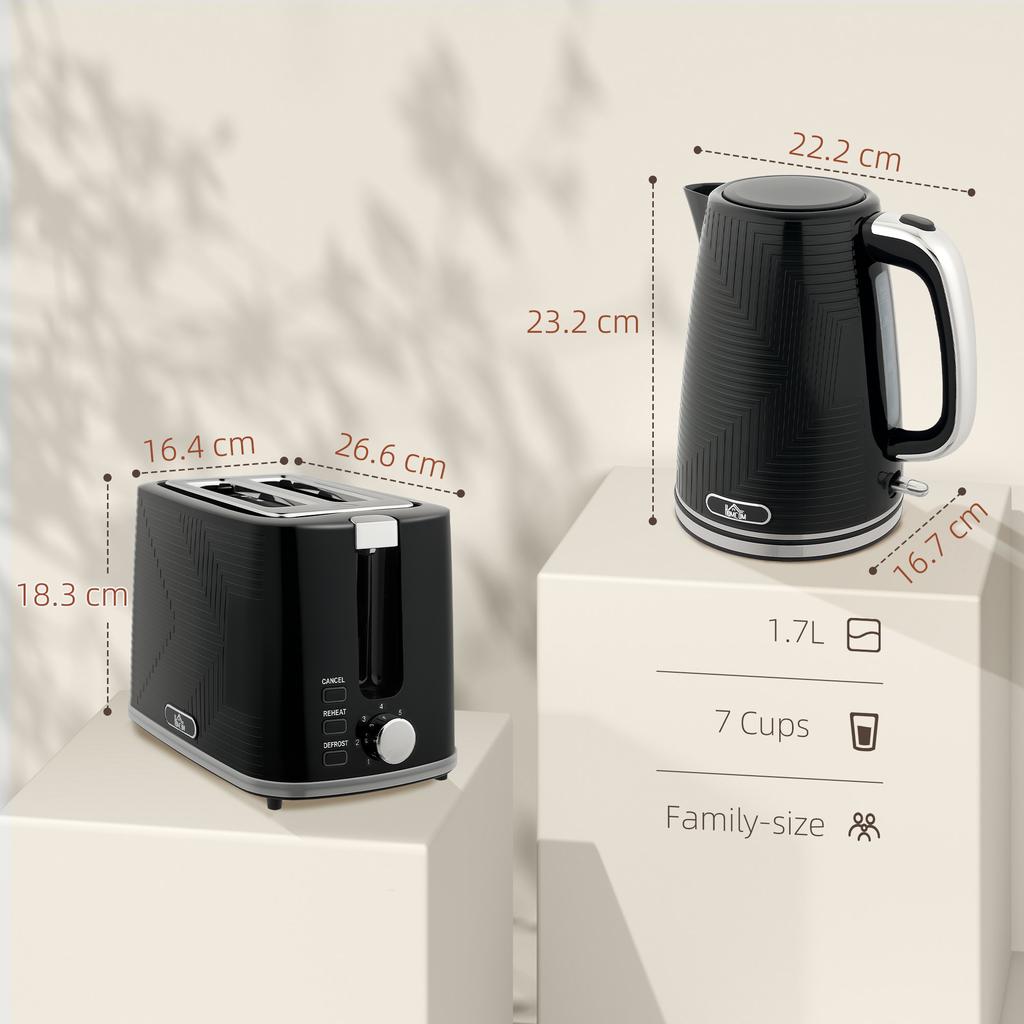 Modern Kettle and Toaster Set - Black