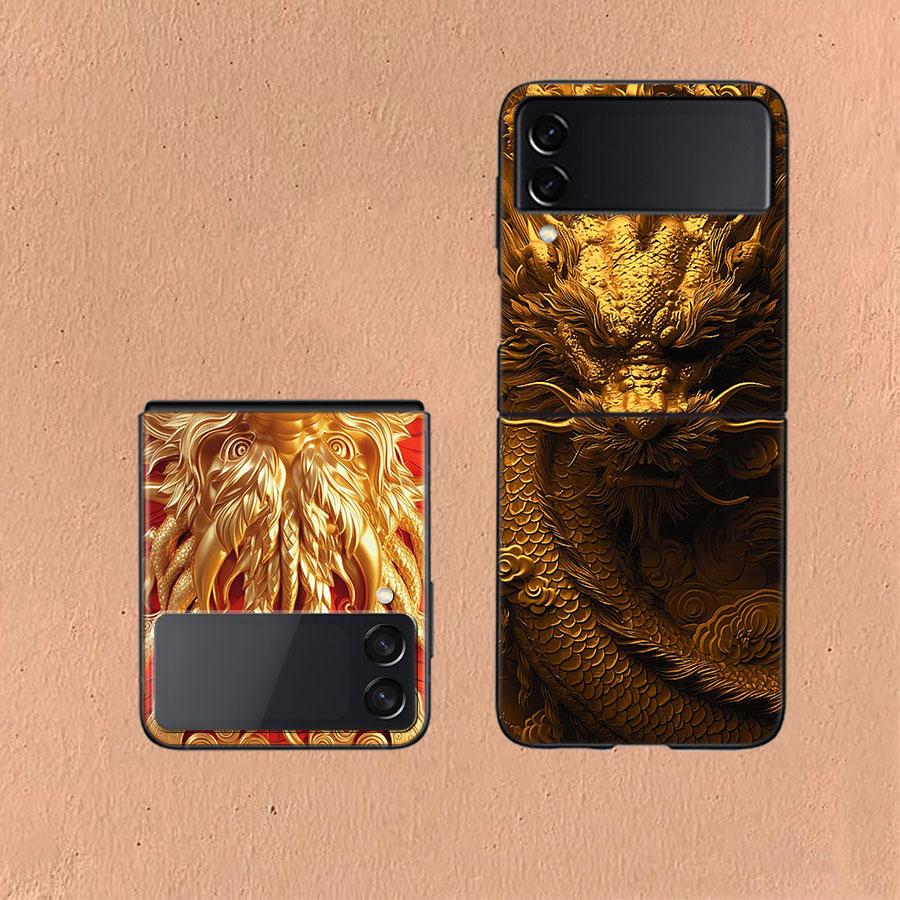 Golden Holy Dragon Coque For Samsung Z Flip7 6 Galaxy Case Shockproof Z Flip5 Z Flip3 4 5G Hard Cover Phone TPU PC Hard Funda