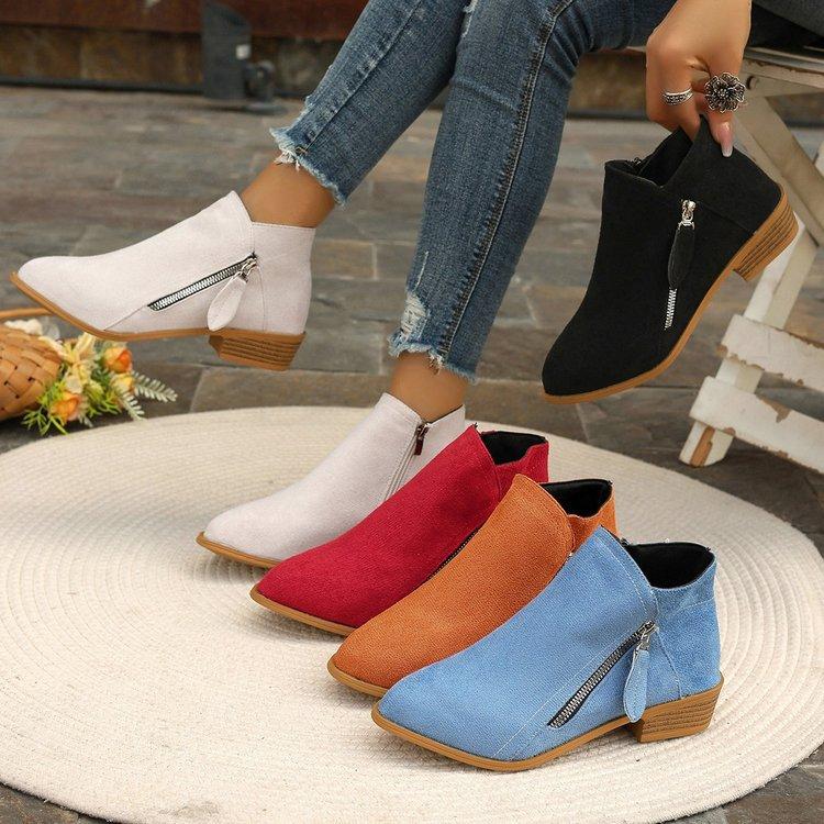 Trendy plus-size platform solid color pointed side zipper Martin boots for women's 2025 spring and autumn new short women's boots