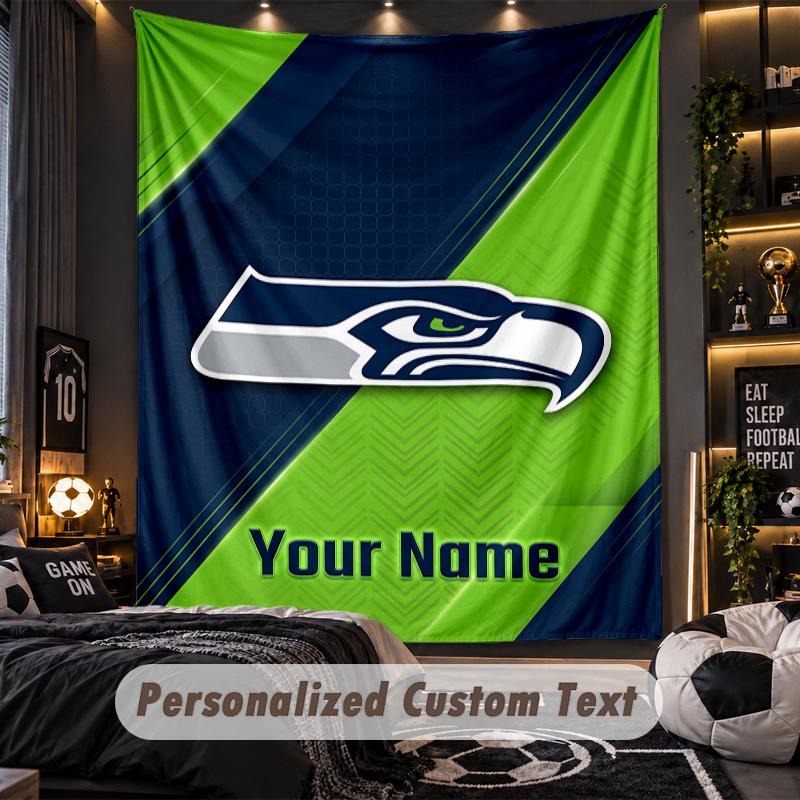 Gobelin Seattle Seahawks Z Imieniem Tekst Personalizowany Dekoracja Ściany Domu