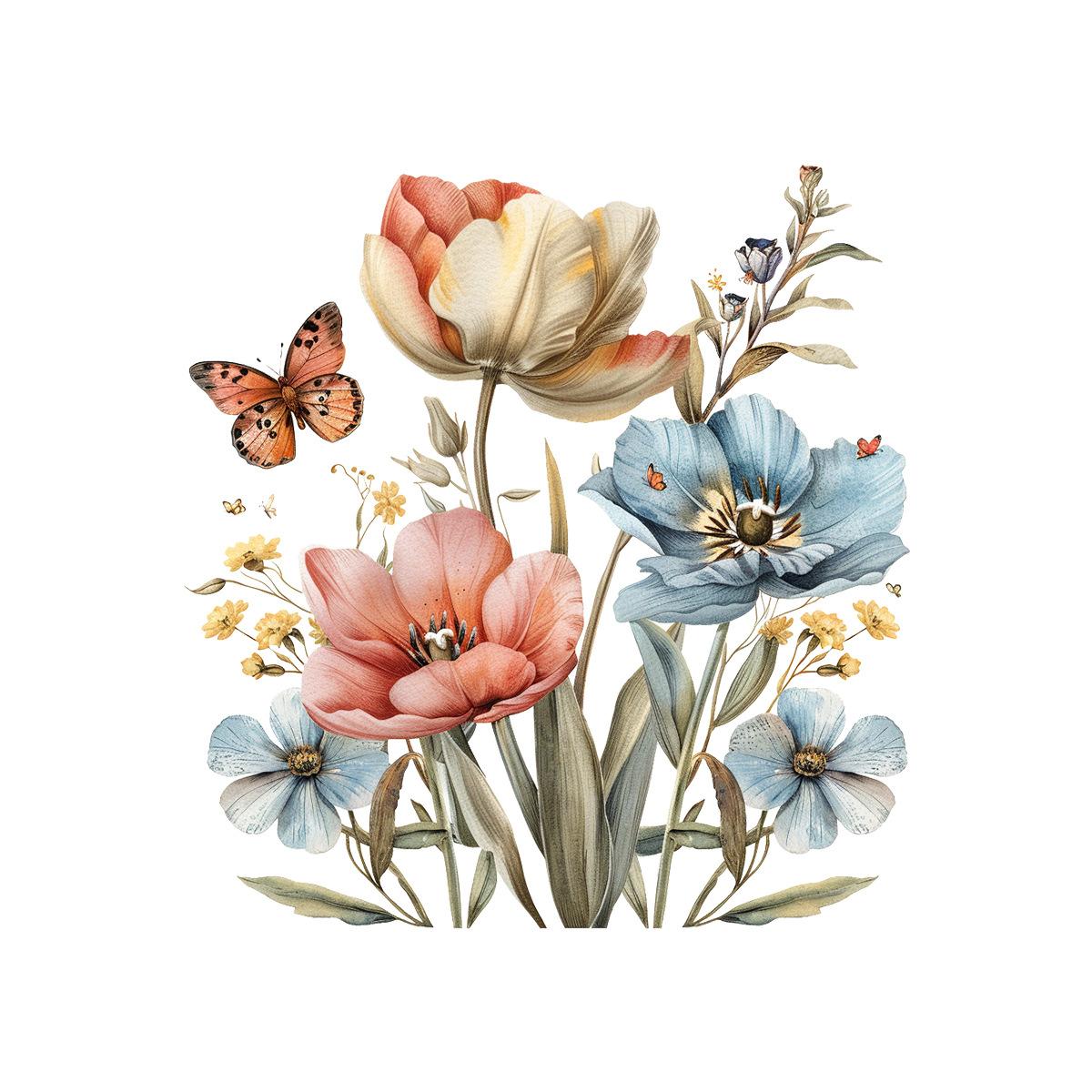 Стильные наклейки на туалетный столик с цветочным и бабочковым рисунком, водонепроницаемые, съемные, самоклеящиеся. 30x30cm разноцветный