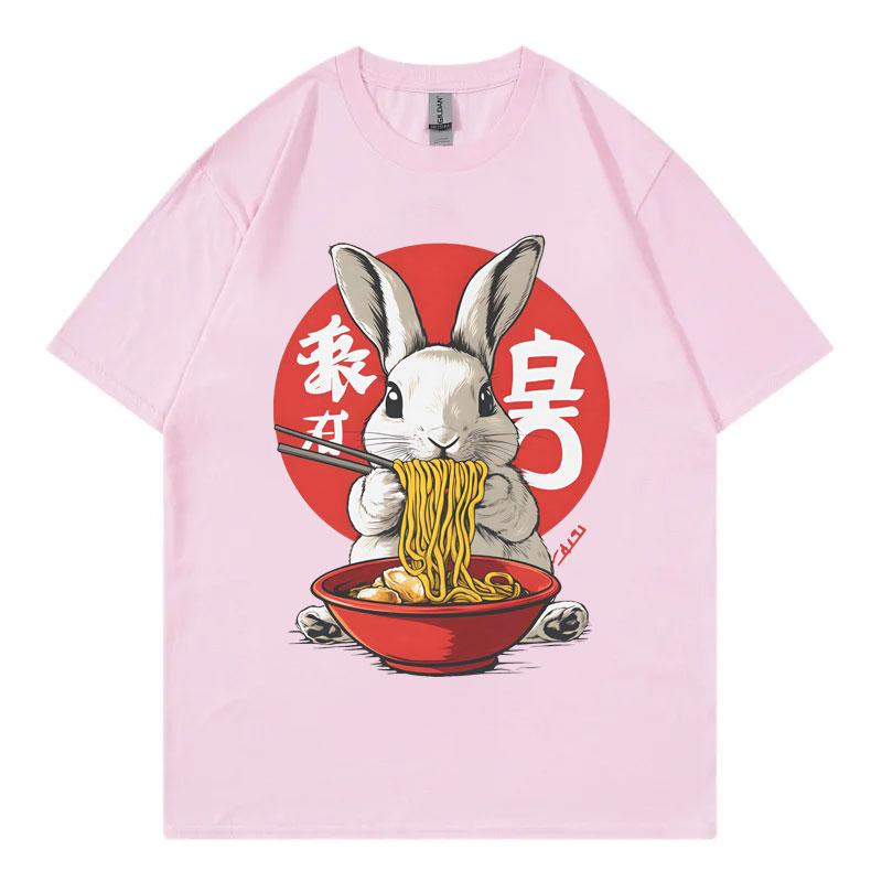 Zajíc Ramen Vtipná grafická trička Harajuku Japonský styl Tričko s krátkým rukávem Pánské Dámské Oblečení Móda Y2k Nadrozměrná trička