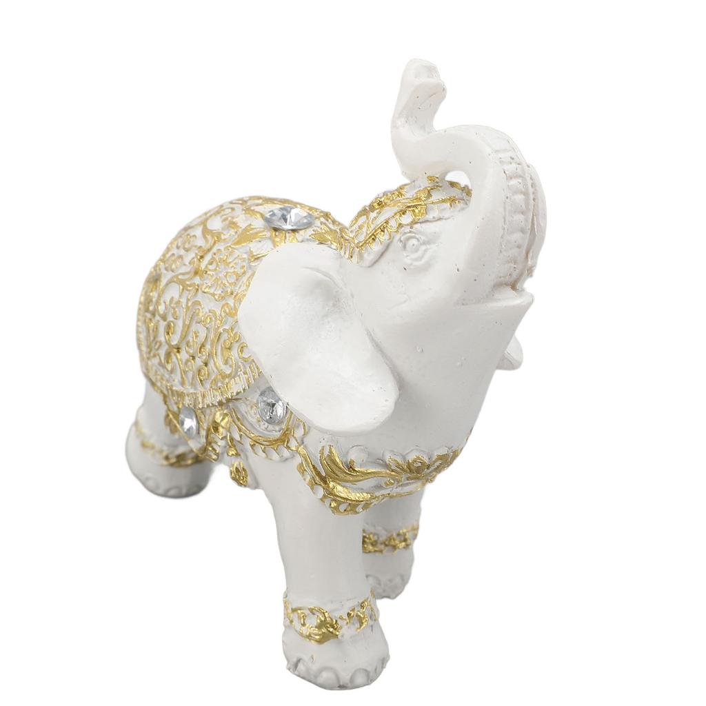 Elephant Statue White Resin Cute Fengshui Lucky Wealth Elephant Sculpture Ornament for Home Entryway Bookshelf Desk Decoration