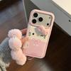 NEW Pink Candy Leather Cute Mini Sanrio Hello Kitty Case For iPhone 17 16 15 14 Pro Max Winter Warm Shockproof Wrist Strap Cover