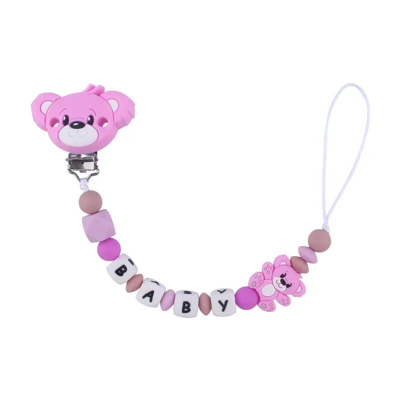 Bebé Personalizado Silicona Nombre Oso de Dibujos Animados Accesorios para Recién Nacidos Cadena para Chupete Juguete para Morder Juguete de Dentición Cadena para Portachupetes