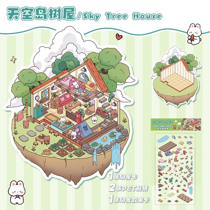 PET Niedliches Cartoon Tier Miniaturwelt 3D Landschaft Aufkleber Lustig Kawaii Kinder DIY Raumdekoration Spielzeug Geschenke Szenenlayout Aufkleber