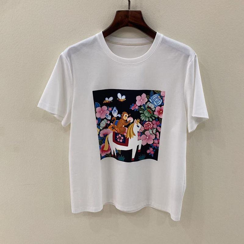 Nanyou Xiao He Spring Series Women s Pure Cotton Fashion Print Short Sleeve T-shirt 6 белый
