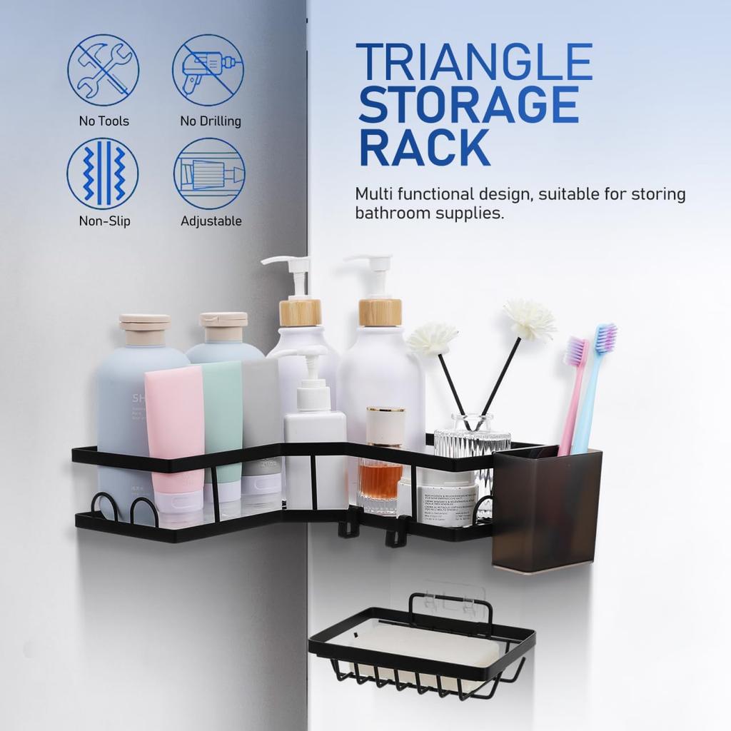 MAGICLULU Bathroom Corner Rack 3-Piece Set: Strong Adhesive, No Drilling Required, Stainless Steel, Rustproof, with Soap Dish, Drainer, Bathroom Stora