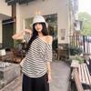 Lazy and Relaxed Diagonal Collar Off-shoulder Short-sleeved Striped T-shirt Summer New Loose Casual Versatile Top Women