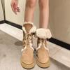 Platform Women's Boots  Winter Short Plush Warm Snow Boots High Top Lace Up Ladies Mid-calf Boots Fashion Casual Flats Shoes