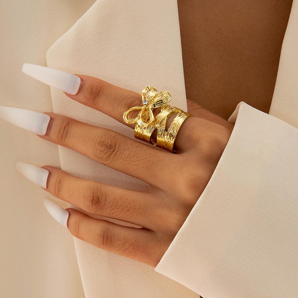 European and American Simple Straight Line Adjustable Ring, Hip-hop Style, Geometric Irregular Opening Bow Ring