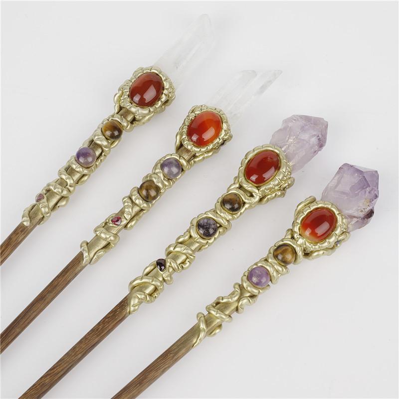 Creative Natural White Crystal Pillar Amethyst Pillar Magic Stick Personalized Play Religious Weapon Scepter Ornament (Gold,28-5-5) золотой
