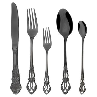 5Pcs Stainless Steel Cutlery Set Royal Black Dinnerware Flatware Dinner Knife Ice Cream Spoon Fork Long Spoon Silverware Western Kitchen Tableware