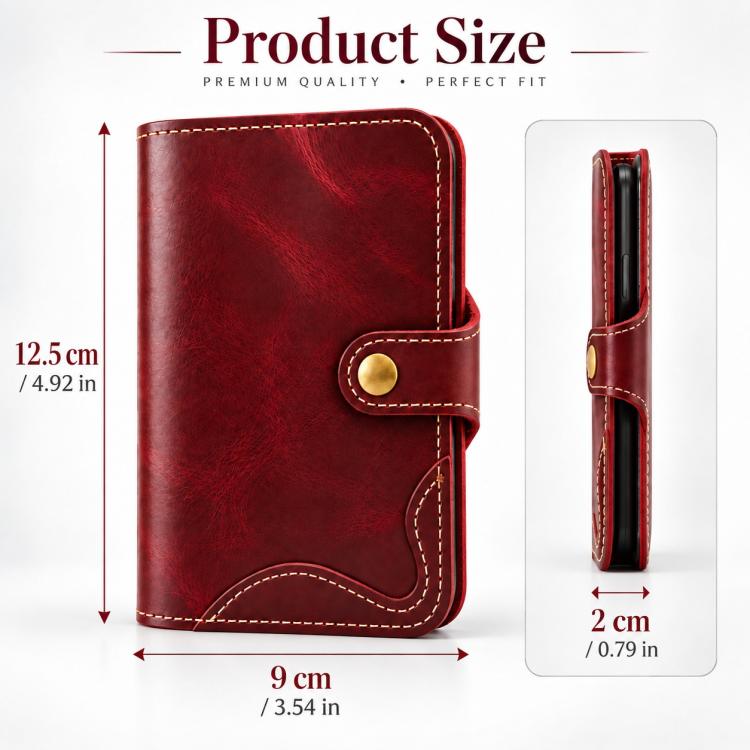 Denior B01 Oil Wax Cowhide Magnetic Button Genuine Leather Case