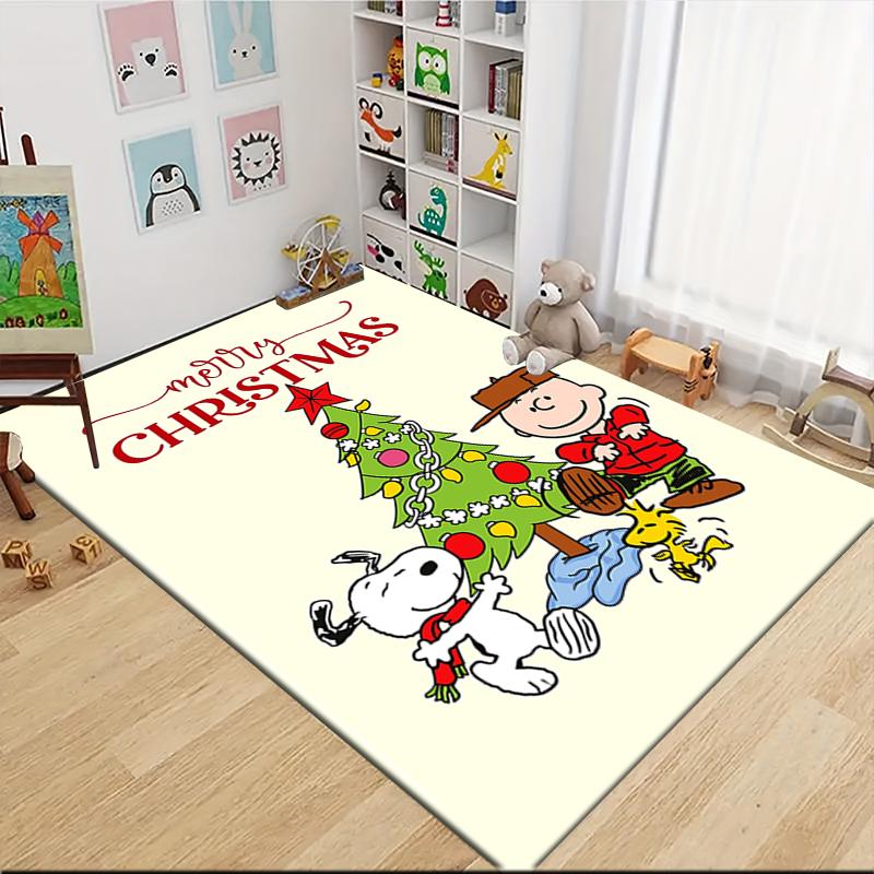 Peanuts Christmas Celebration Carpet Rug Soft Washable Anti Slip Home Living Room Sofa Mats Personalized Christmas Rug