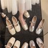 French great-looking flat-soled silver single shoes women's 2025 new summer skirt Mary Jane shoes ballet evening shoes