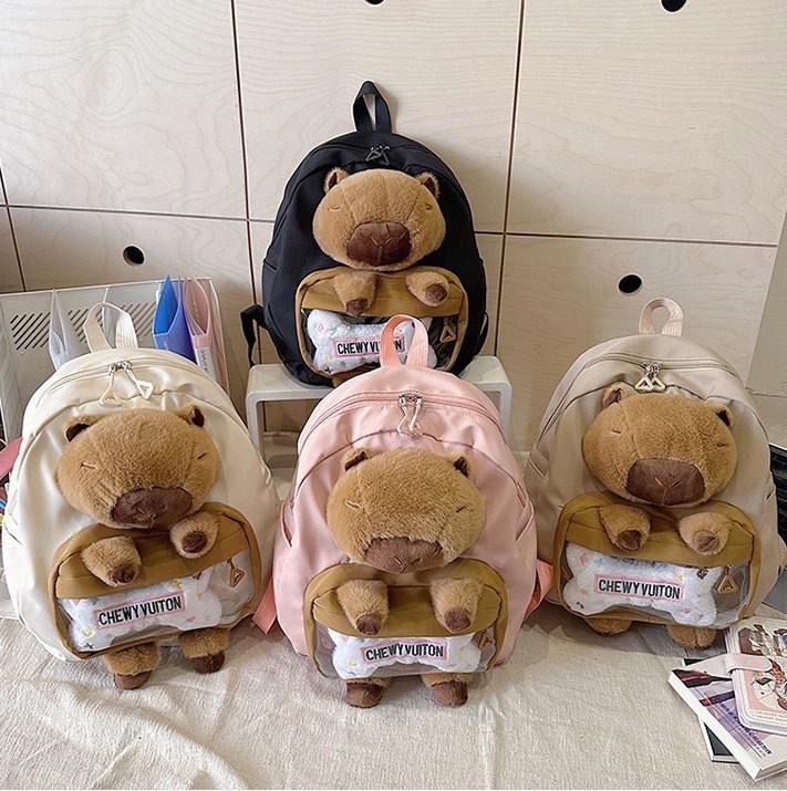 Capybara Student Backpack With Nylon Construction Double Zipper For Daily Use