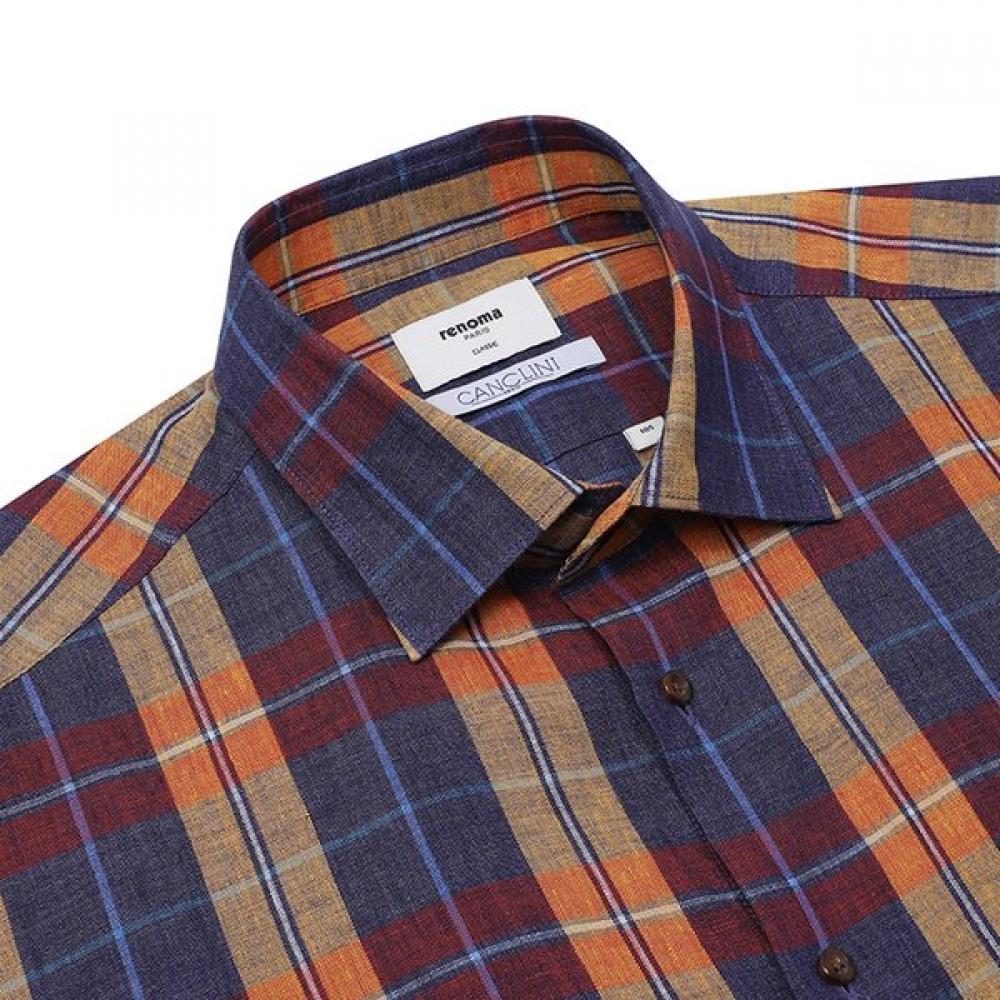 Renoma Linen Check Short Sleeve Classic Shirt [rousg1230 Ye]