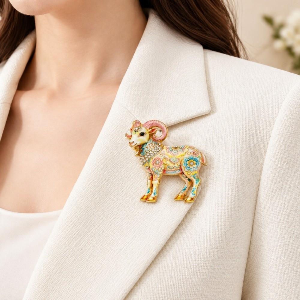 Vintage Style Goat Lapel Pin Colorful Animal Brooch Cute Enamel Sheep Brooch Women