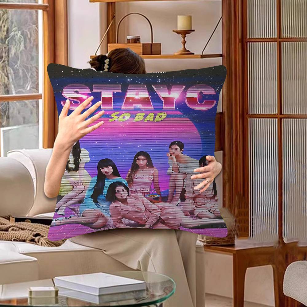 Kpop Group S-sTAYC Office Cushion Pillowcase Car Cushion Cover45X45CM Lumbar Pillowcase Sofa Pillowcover