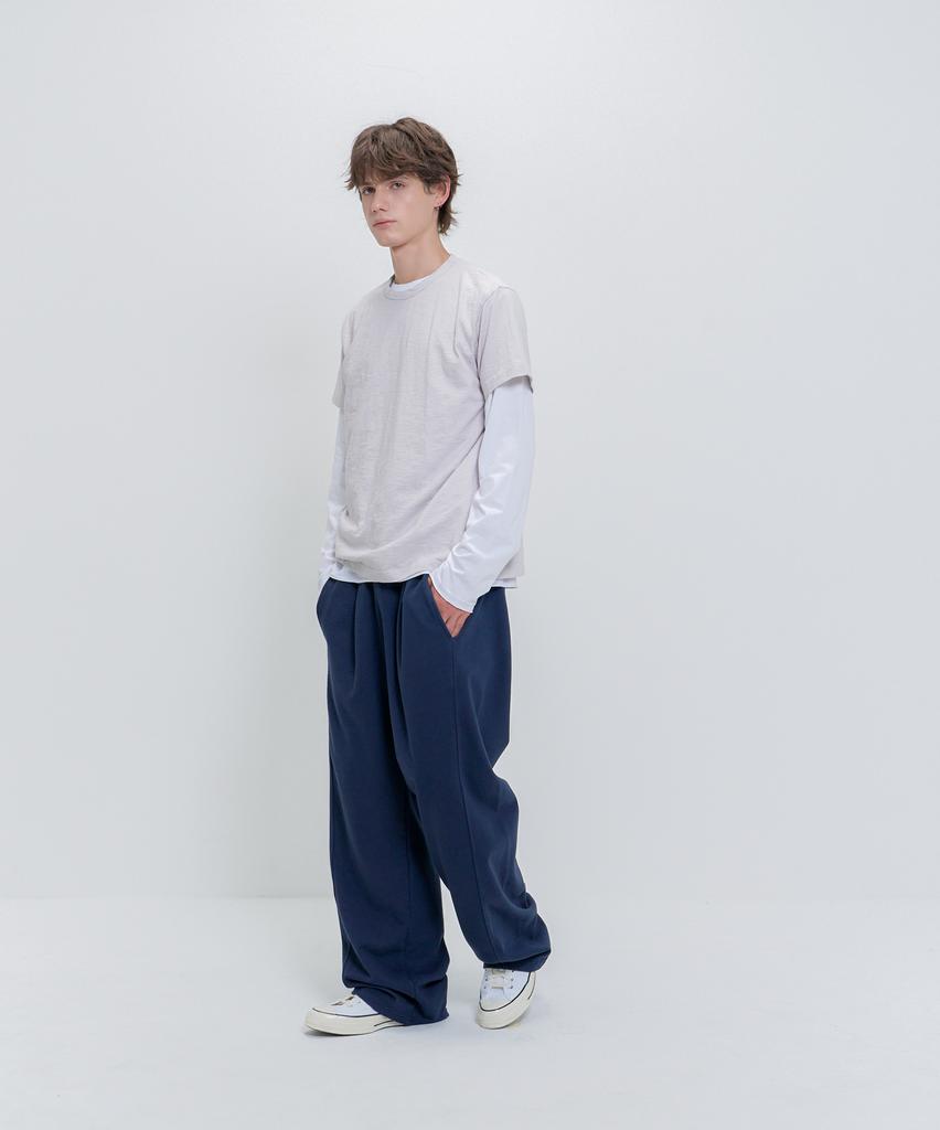 PSSHOPPER [2 Pack] Slub Short Sleeve, Cut-Out Long Sleeve Layered Set [Cocoa, White]