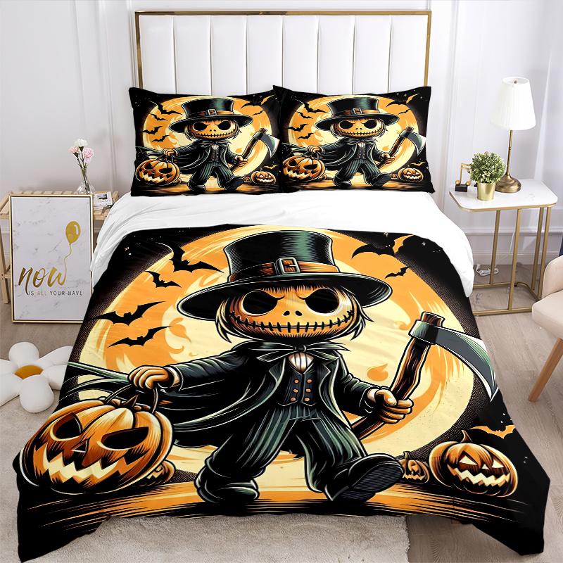 3pcs Halloween Demon Quilt Set Soft and Comfortable Bedroom, and Dorm Decor Bedding Set 1 Quilt Cover + 2 Pillowcases.N046