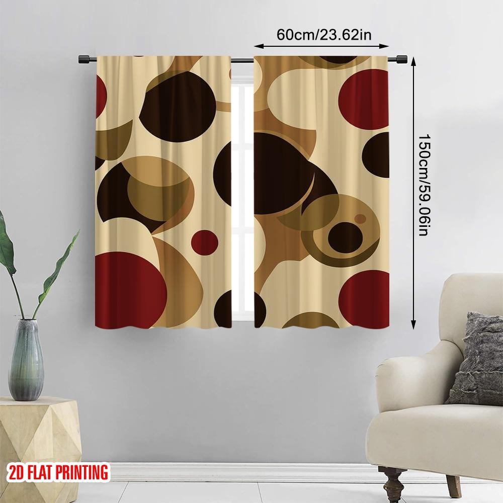 2pcs,2D Plane Printing Popular Curtains Retro Circles Versatile Polyester Fabric (without Rod) Decorations Inside Perfect for