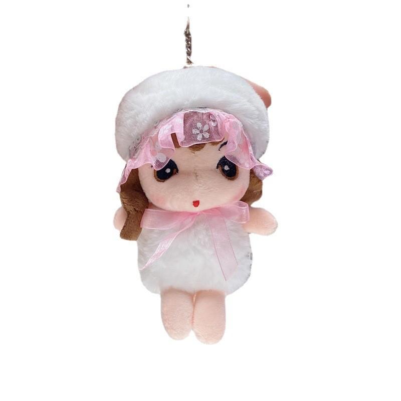 Plush Doll Keychain For Girls With Pearl Chain And Silver Keyring Collectible Gift