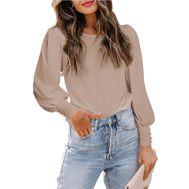 T-shirt Women's Autumn and Winter Puff Sleeve Round Neck Loose Casual Shirt